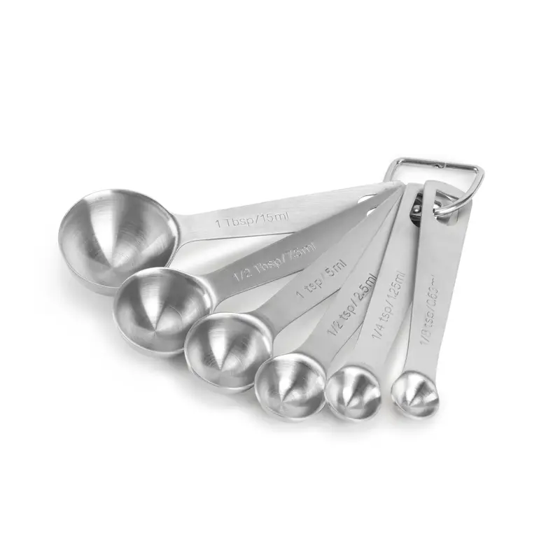 Slofoodgroup Stainless Steel Measuring Spoon Set - 6-Piece 1/8–1 tbsp Set, Food-Safe Steel Kitchen Utensils with Handle for Control