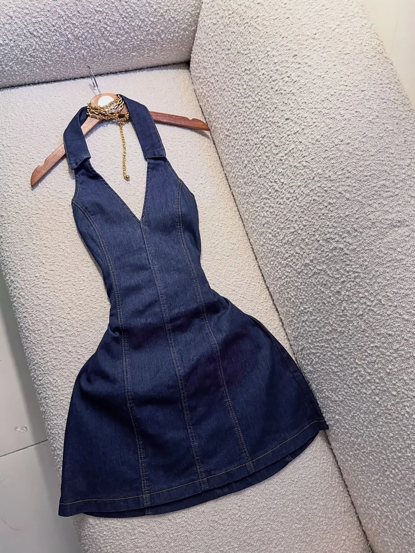 halter neck denim dress Louise Halter Denim Dress Large main image 1