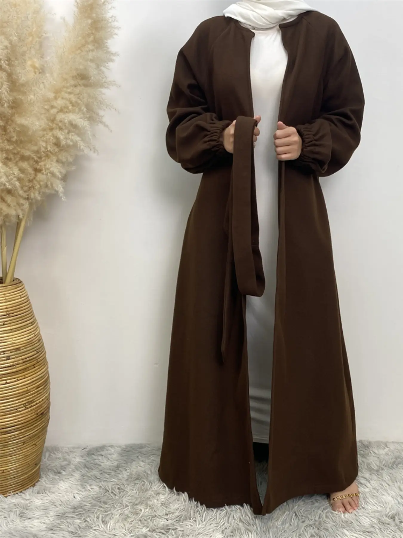 Fashion Slim Fit Muslim Cardigan, Long Sleeve European Style Jacket with Pockets, Casual Fall & Winter Wear for Women