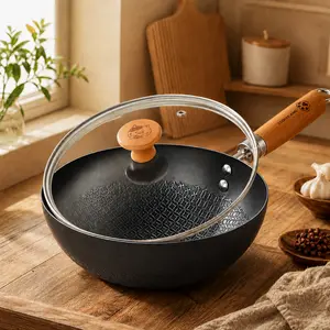 7.9in Premium Deep Nonstick Wok with Glass Lid - Crafted for Perfect Meals Cookware