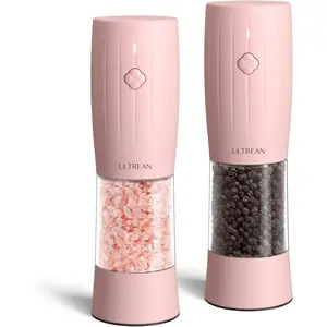 Ultrean Electric Salt and Pepper Grinder Set - USB-C Rechargeable, 6 Adjustable Coarseness, LED Light, Large Capacity Spice Mill, Kitchen Gadget Gift for Women Mom, Pink