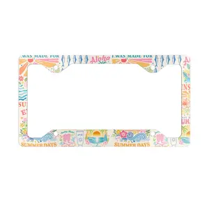 Summer License Plate Frame Metal License Frame 4 Hole Car Accessory Plate Cover Beach Hawaii Sardine Ocean Sea Vacation Sunny Groovy Floral