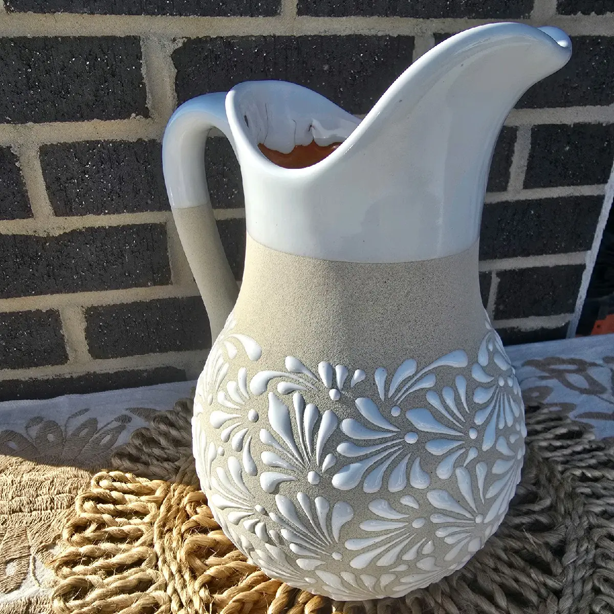 White Talavera Clay Pitcher