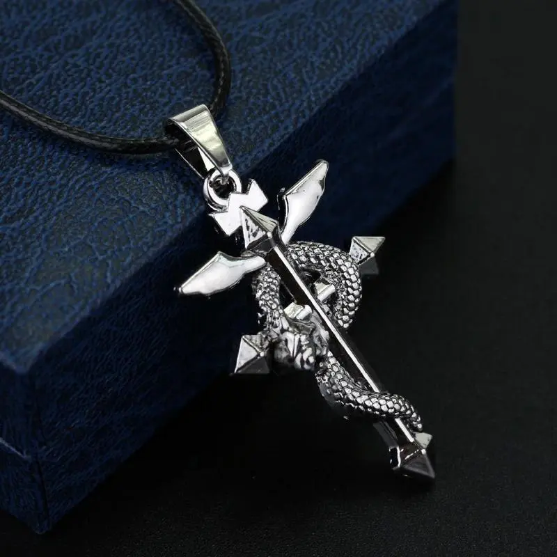 Fullmetal Alchemist Edward Elric Chain Pendant Fashion Dragon Wing With Cross Necklace Punk Style Cross Necklace Accessories