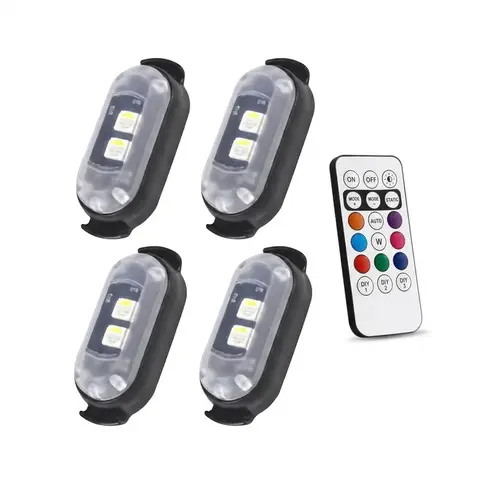 4pcs Universal RGB LED Aircraft Strobe Lights - Wireless Remote Controller Warning Flash Lights, Multifunctional Decorative Cycling Light, Car & Ebike Accessories for Night Riding, Compatible with Multiple Sets