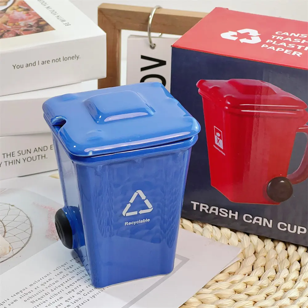 Blue trash can cup 400ml