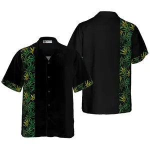 Retro Cannabis Marijuana Shirt For Men Hawaiian Shirt, Short Sleeve Casual Button Down Shirts Summer Beach Shirt, Tropical Floral Shirt