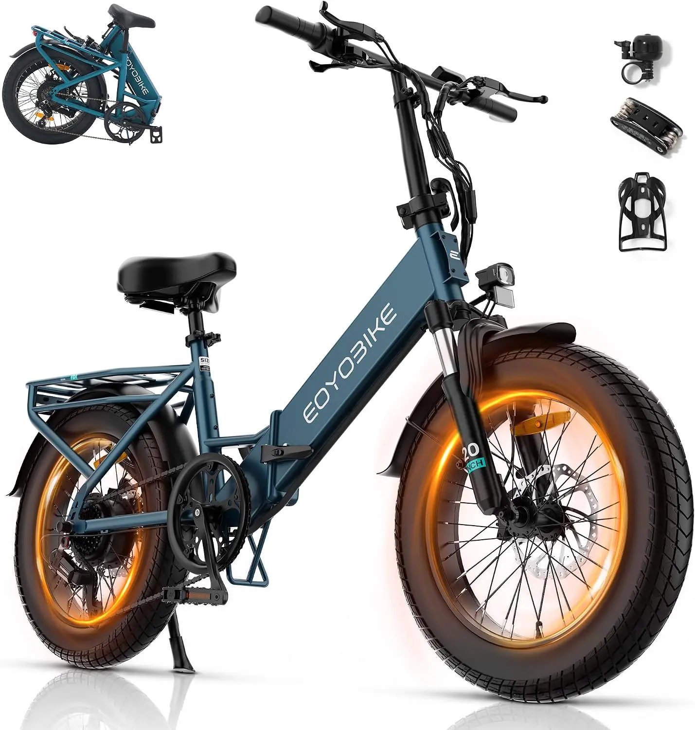GREGMOPHOTO Foldable Electric Bike for Adults, Max 45Miles Range & 20MPH Speed | 7 Speed, 20"x3.0" Fat Tire, Low Step Through, 1200W Peak Power, 48V10Ah Removable Battery, 330lbs capacity, 85% Pre-Assembled