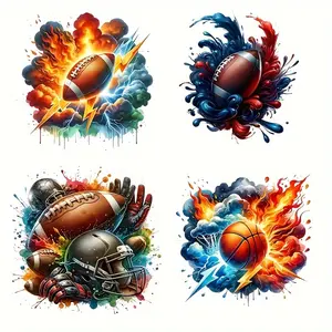 4Pcs Sports Iron On Patches Football Basketball Helmet Appliques DIY Tshirt Jeans Hoodie Pillow Heat Transfer Washable Stickers for Crafts
