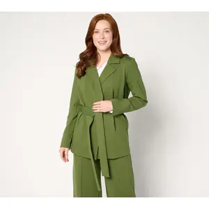 Isaac Mizrahi Live! Petite Sublime Stretch Ponte Wrap Jacket w/ Belt