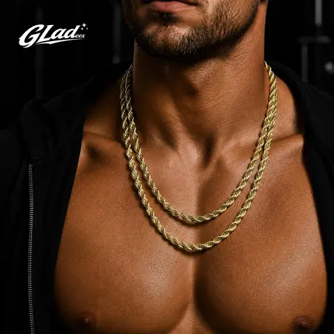 Gladeex Unisex 14K Gold Plated 6mm Rope Chain Necklace - 22in-24in Core Sizes, Faceted Links, Diamond Cut Shine, Tarnish Resistant, Gold Tone, Premium Jewelry Necklace, Daily Outfit Accessory, Adult Gift, Color Hold 3.5x