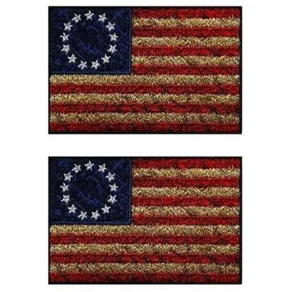 Betsy R. Distressed USA American Flag Patch (Hook Fastener -3.0 X 2.0 -BD4) 2 Piece for Jackets, Vests, Hats, Backpacks, and Tactical Gears.