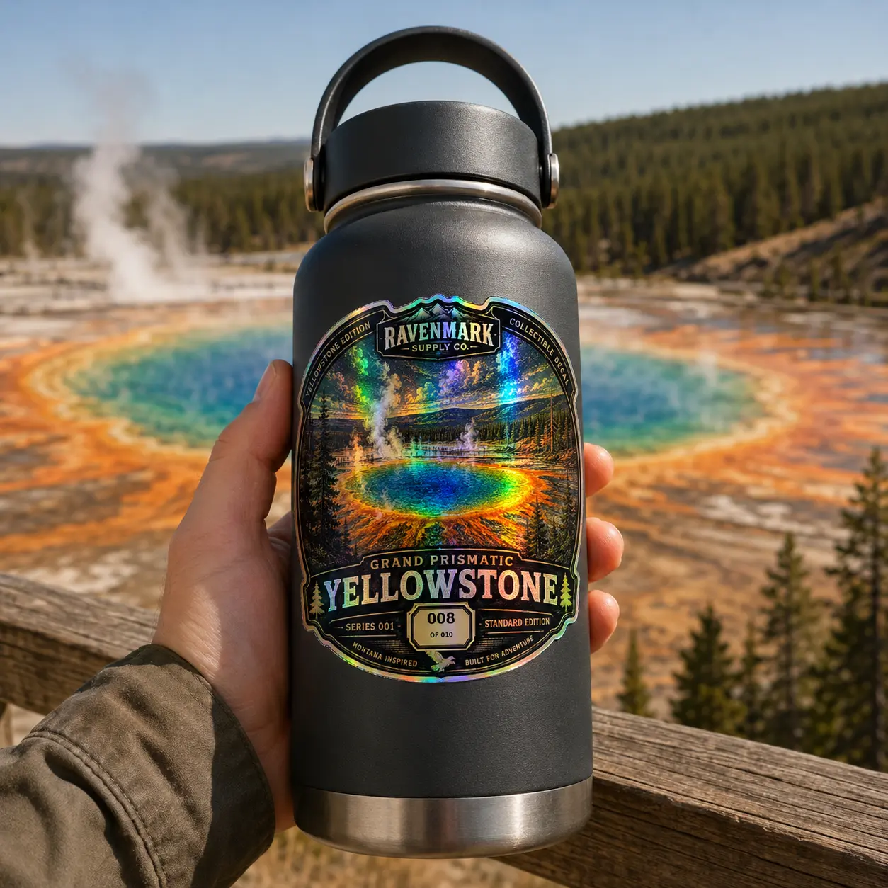 Ravenmark Grand Prismatic Yellowstone Holographic Collectible Waterproof Vinyl Decal #008 - Die-Cut Montana National Park Sticker for Laptops, Water Bottles, Outdoors Use, Decals/Stickers