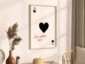 Ace of Hearts Print, Custom Text Print, Playing Card Poster, Home Decor Aesthetic Decor, Modern Home Wall Art, Trendy Retro Art