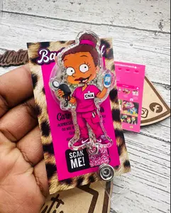 CNA Hospital ID Healthcare Worker Lab Nurse Xray Pharmacy Badge Reel, Reg Glitter Acrylic ID Holder