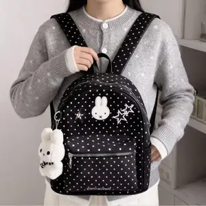 Korean-style polka dot Miffy star color-blocking backpack, large-capacity school bag for students, cute and stylish backpack, Miffy backpack