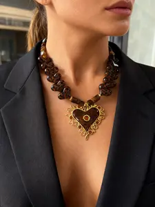 Acrylic Resin Stainless Steel Heart Pendant Necklace, Vintage Luxurious Design, Geometric Pattern, Mermaid Style, Gold Plated, Women's Jewelry, Fall Winter