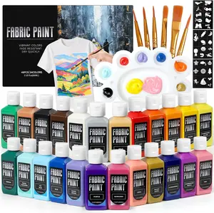 Fabric Paint Set - Permanent and Washer Safe, in Bottles (60ml/2oz), Non-Toxic Certified Fabric Paint with Brushes and Stencils, Textile Paint for Clothes, DIY Projects, Creative Gift for Christmas, Birthdays, TikTokShopBlackFriday