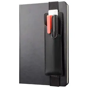 Adjustable Elastic Pen Holder for Notebooks, PU Leather Pencil Sleeve Pouch, Detachable Pen Loop for Journals, Planners & Binders, Fits 8 to 11 Inch Hardcover Notebooks, Black