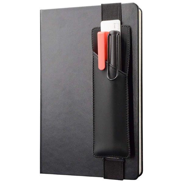 Adjustable Elastic Pen Holder for Notebooks, PU Leather Pencil Sleeve Pouch, Detachable Pen Loop for Journals, Planners & Binders, Fits 8 to 11 Inch Hardcover Notebooks, Black