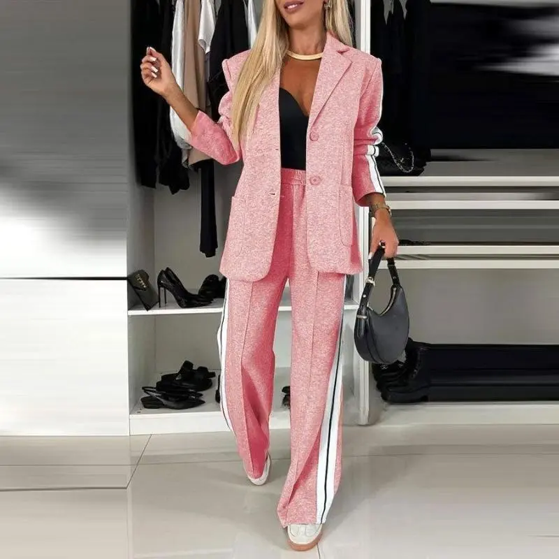 Women's 2-Piece Suit Set, Elegant Relaxed Fit Blazer and Wide Leg Pants for Business Casual Occasions, Polyester, 5Xl, Long Sleeve, Breathable Poly, Two-Piece Suit