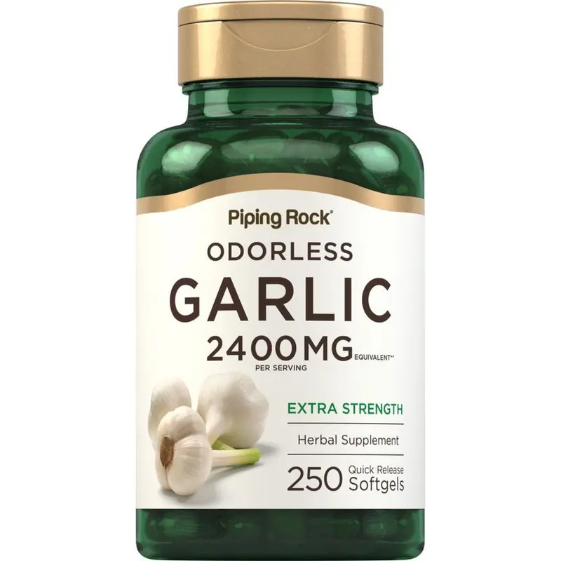 Piping Rock Odorless Garlic Supplement 2400mg | 250 Softgels | High Potency Herbal Extract | Extra Strength Pills | Non-GMO, Gluten Free