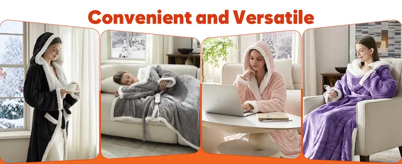 Sohochic DOWNCOOL Wearable Electric Heated Blanket for Women, 50x70 in Flannel Sherpa Fabric with Sleeves, Hood, Foot Pockets, Controller, 10 Heat Settings, 1-12H Auto-Shutoff, for Bedroom, Christmas Gifts, Birthday Gifts for Boyfriend, Home Essentials Sohochic DOWNCOOL Wearable Electric Heated Blanket for Women, 50x70 in Flannel Sherpa Fabric with Sleeves, Hood, Foot Pockets, Controller, 10 Heat Settings, 1-12H Auto-Shutoff, for Bedroom, Christmas Gifts, Birthday Gifts for Boyfriend, Home Essentials