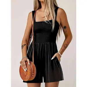 Full Size Smocked Wide Strap Romper Plus Size