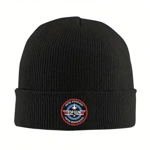 S&T 1pc United States Navy Beanie Hat - Unisex Windproof Warm Ski Cap, Black With Red & White, Slight Stretch, Funky Style Men & Women, Halloween &, Holiday Headwear |   Beanie |   Stretchy Knit Hat