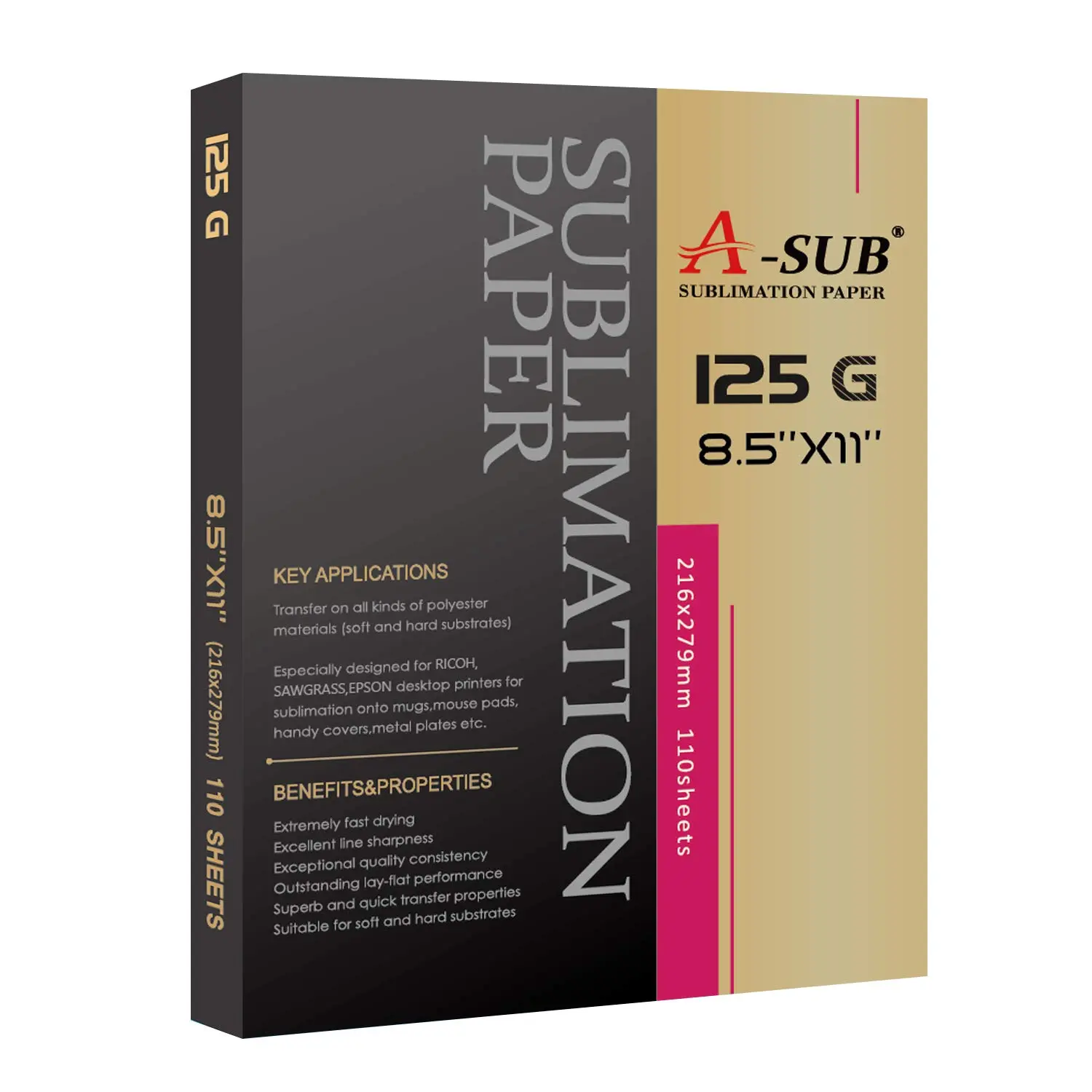 A-SUB 8.5" x 11" Sublimation Paper 125gsm, 110 Sheets for DIY Gifts A-SUB 8.5" x 11" Sublimation Paper 125gsm, 110 Sheets for DIY Gifts