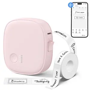 P05 Thermal Label Printer with Tape  Bluetooth Wireless Mini Label Makers, Waterproof & Rechargeable, Built-in Cutter, for Study Notes, Barcode, Memos, Home, Office, Kitchen PInk