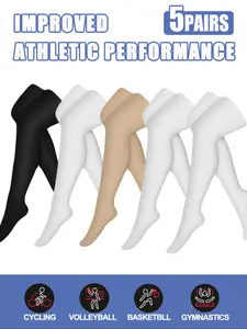 5 Pairs Knee Thigh High Compression Stockings, Sports Stockings, over the Knee Long Socks, 15-20 Mmhg Circulation, Blood Flow Issues, Running, Pregnancy, Sport, Gym