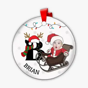 Custom Photo Baby Christmas Costume Monogram - Personalized Circle Ceramic Ornament