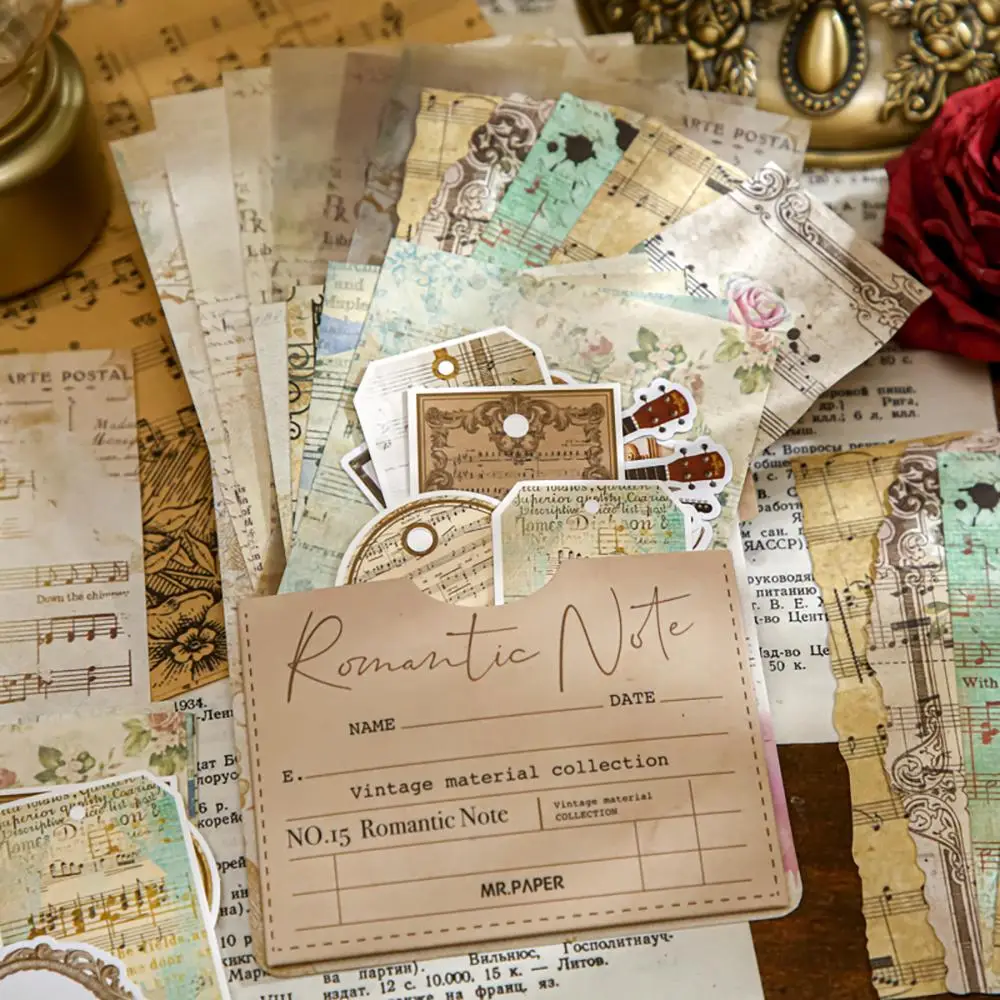 Vintage Pattern Material Paper, 30pcs/bag Decoration Paper for Scrapbook, Diary, Notebook, Journal, Greeting Card