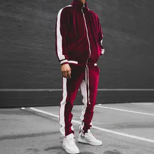 Autumn and Winter Season Sportswear Color-Block Casual Retro Velvet athleisure pant Men's Suit Jacket Suitable for Running Sports