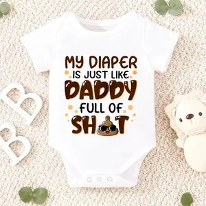 Daddy Full Of Shit Baby Bodysuit – Funny Poo Emoji Print Onesie for New Dads, Non-Irritating Snap Closure Breathable Cotton, Perfect Baby Shower Gift for Daddy Joke Lovers & Everyday Wear