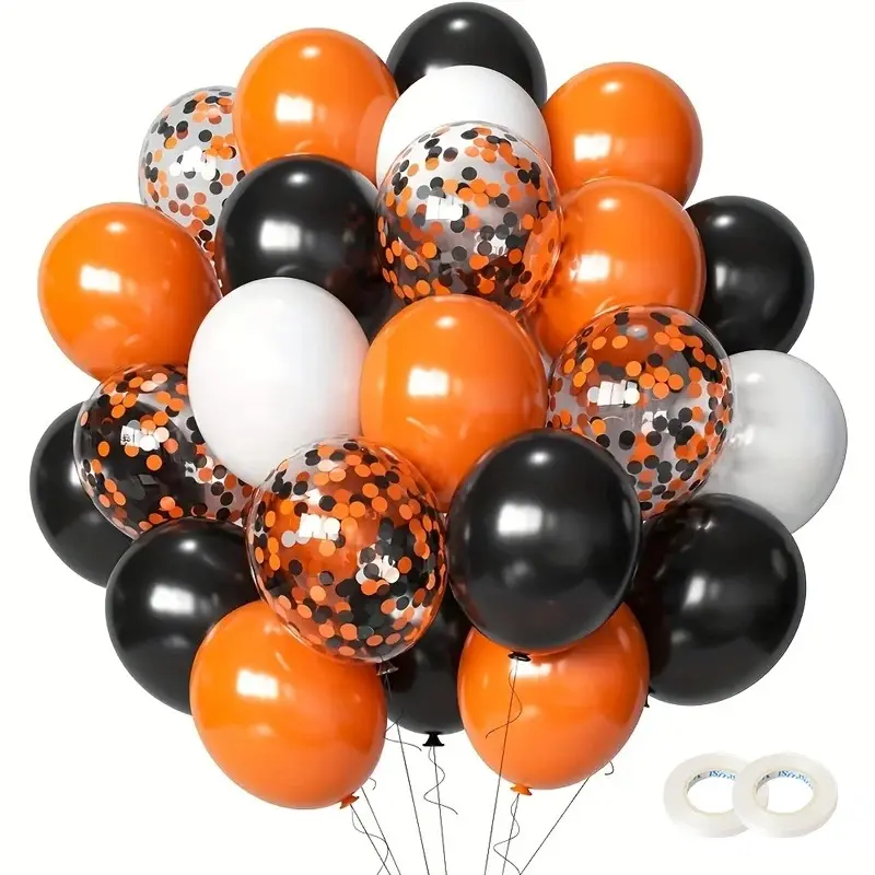 30PCS 12 Inch Halloween Latex Balloons, Black Orange Pumpkin Skeleton Ghost Balloons, Halloween Party Decorations Photo Spooky
