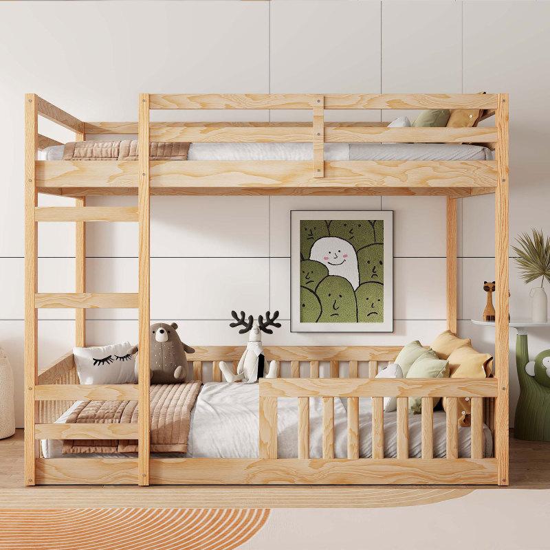 【Bellemave】Full over Full Wood Bunk Bed with Ladder and Guardrails, Natural(Expected Arrival Time: 7.3) 【Bellemave】Full over Full Wood Bunk Bed with Ladder and Guardrails, Natural(Expected Arrival Time: 7.3)