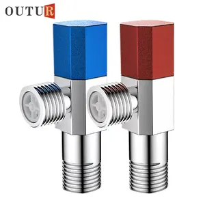 Solid Brass Hot Cold Square Angle Stop Valve with Extended Thickened Design Universal Anti-Backflow Toilet Water Shut Off Valve with Red Blue Indicator