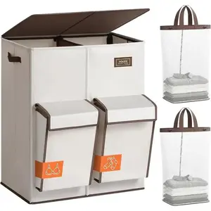 SOLEDI 180L 4 Section Laundry Hamper with Lid, Separate Compartments for Delicates and Socks, Double Large Laundry Basket with Removable Bag, Dirty Clothes Hamper for Laundry Room, Bedroom, Beige