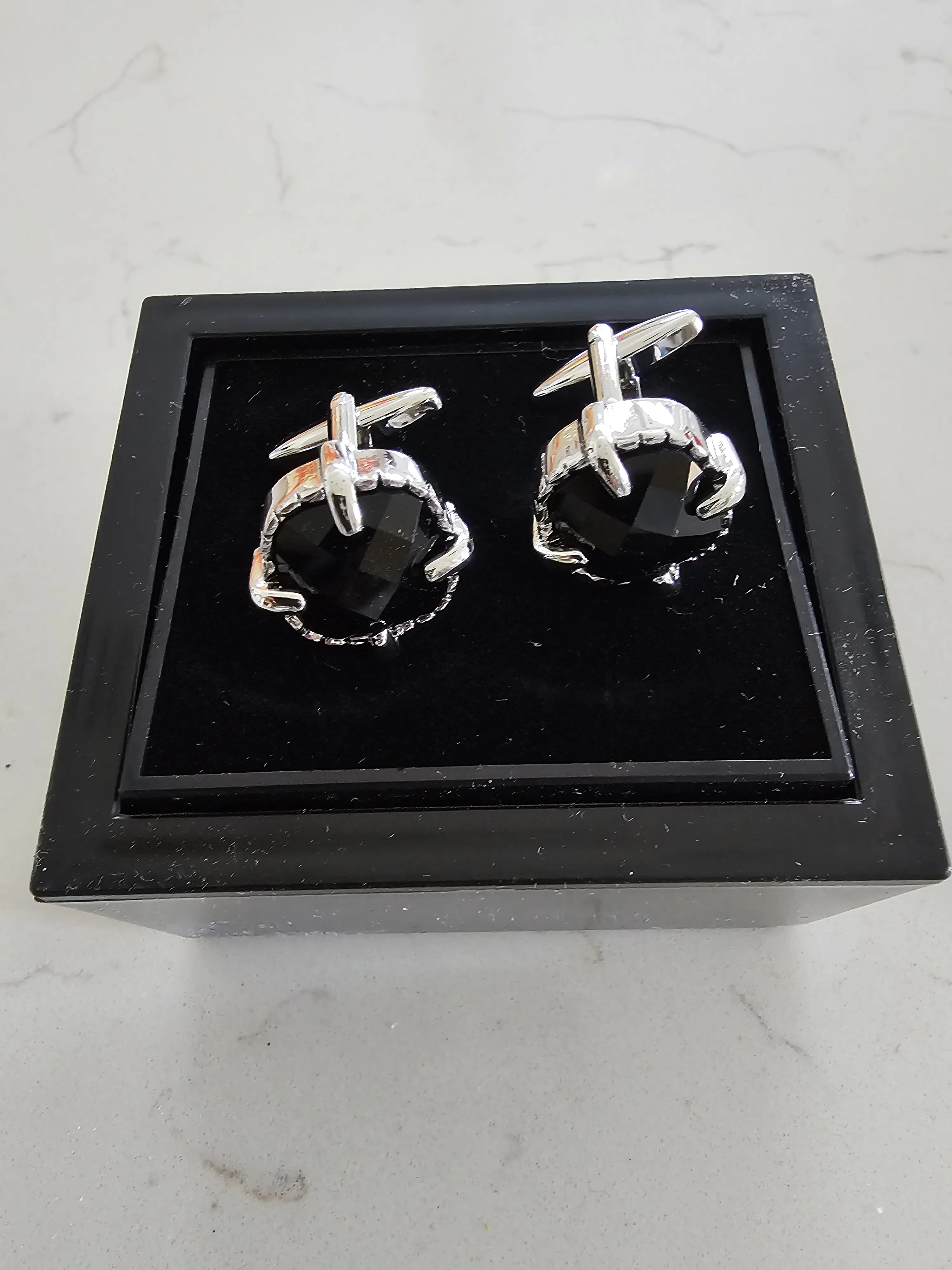 Dragon Claw Cufflinks, Gothic Black Onyx Style Stone Cuff Links, Edgy Men's Jewelry Gift, Silver Talon Suit Accessories, Goth Wedding Groom