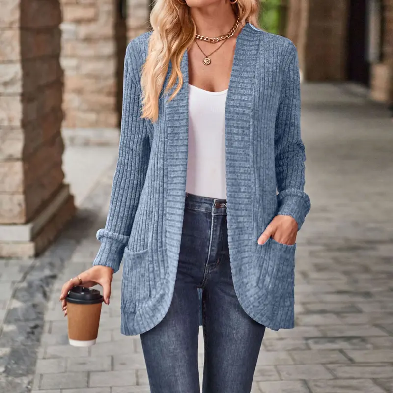 Womens Loose Open Front Cardigan Long Sleeve Casual Lightweight Soft Knit Sweaters Coat with Pockets
