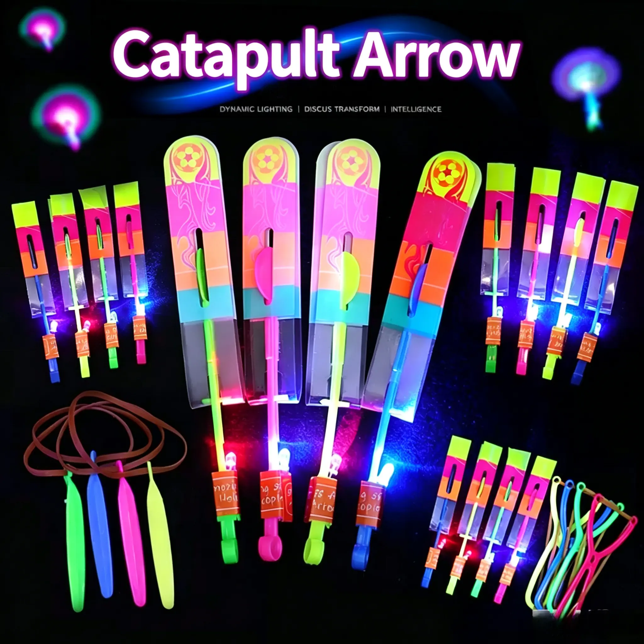 Light-Up Flying Dragonfly Slingshot Toy - Soft, Safe Spinning Glow Catapult Flyer, Outdoor Night Toy for Kids' Birthday Party Favors