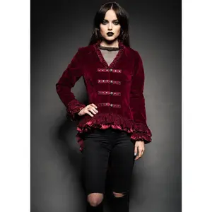 Red Velvet Steampunk Jacket Gothic Tail Coat