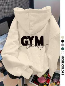 Women's Gym Letter Print Hoodie, Casual Style Loose-Fit Drawstring Pocket Sweatshirt, Tops, Fall & Winter Fashion, Outdoor Wear, Graphic Hoodies, Graphic Hooded Sweatshirt