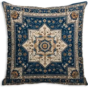 Bohemian Vintage Ethnic Pattern Pillow Covers, Boho Throw Pillow Cover, Printed Carpet Pattern Decor Double Sided Square Pillowcase for Living Room Farmhouse Sofa Home Living Space (Blue, 18x18inch)