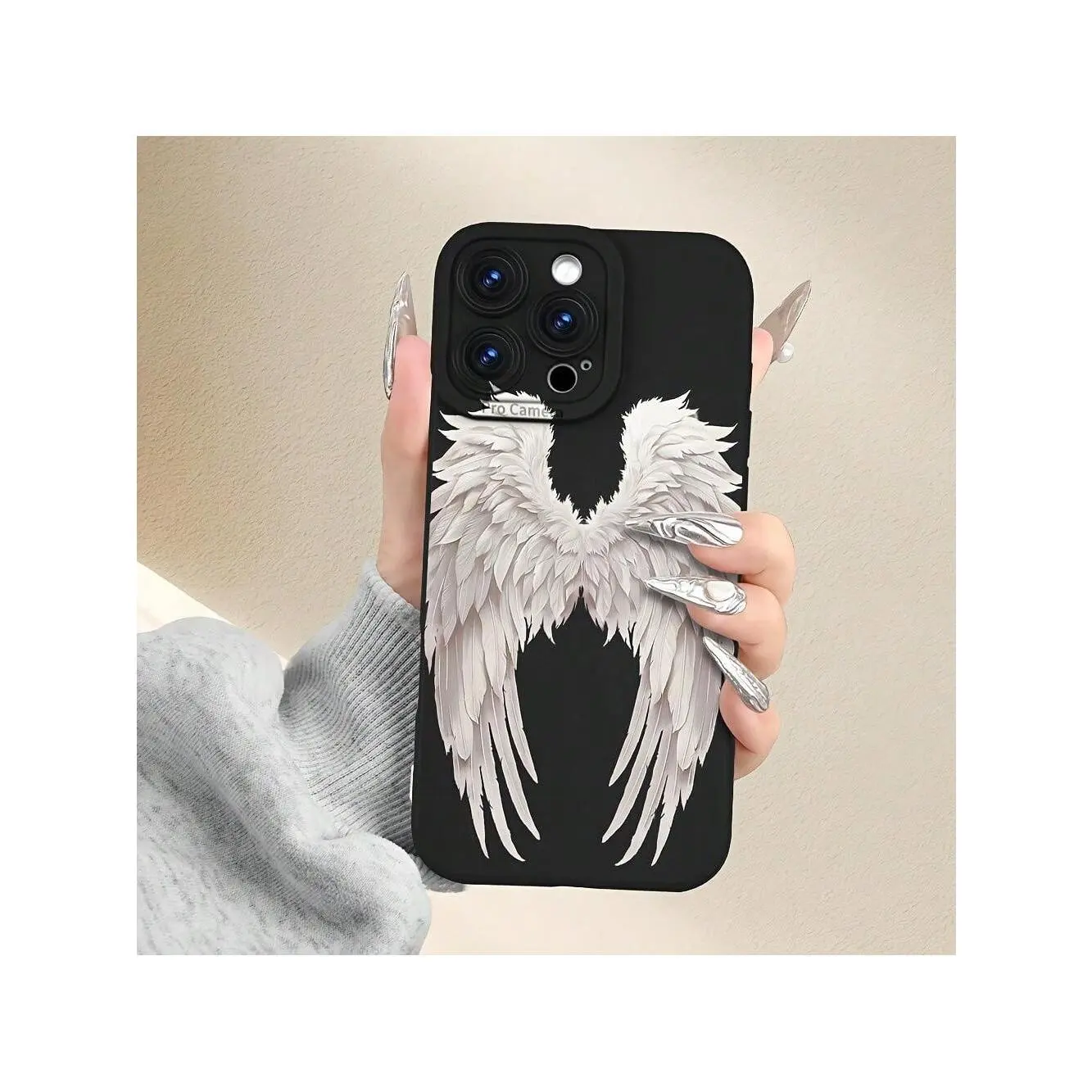 Angel Wings Mobile Phone Case For  16 15 14 13 12 14 Plus Pro Max Black TPU Material Soft Shell Full Cover Anti-Fall Male And Female Protective Case Compatible with Samsung Galaxy 24
