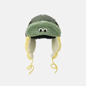 Cute Puffer Frog Lamb Fleece Aviator Hat Warm Cozy Trapper Style For Winter Outdoor Sports Polyester Fiber Ski Cap