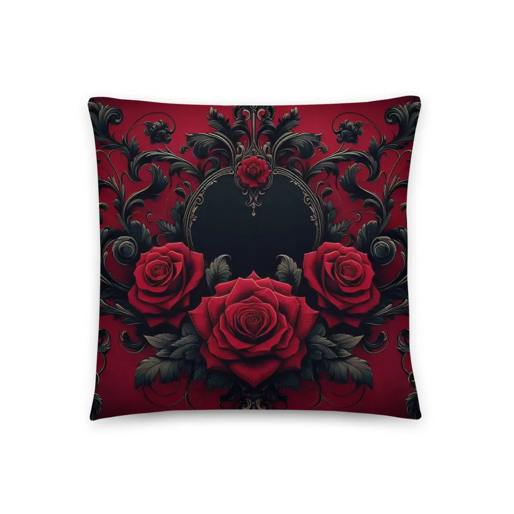 Blood Rose Gothic Baroque Pillow - All Seasons Decorative Cushion with Crimson Roses & Black Baroque Flourishes - Perfect for Gothic & Victorian Interiors