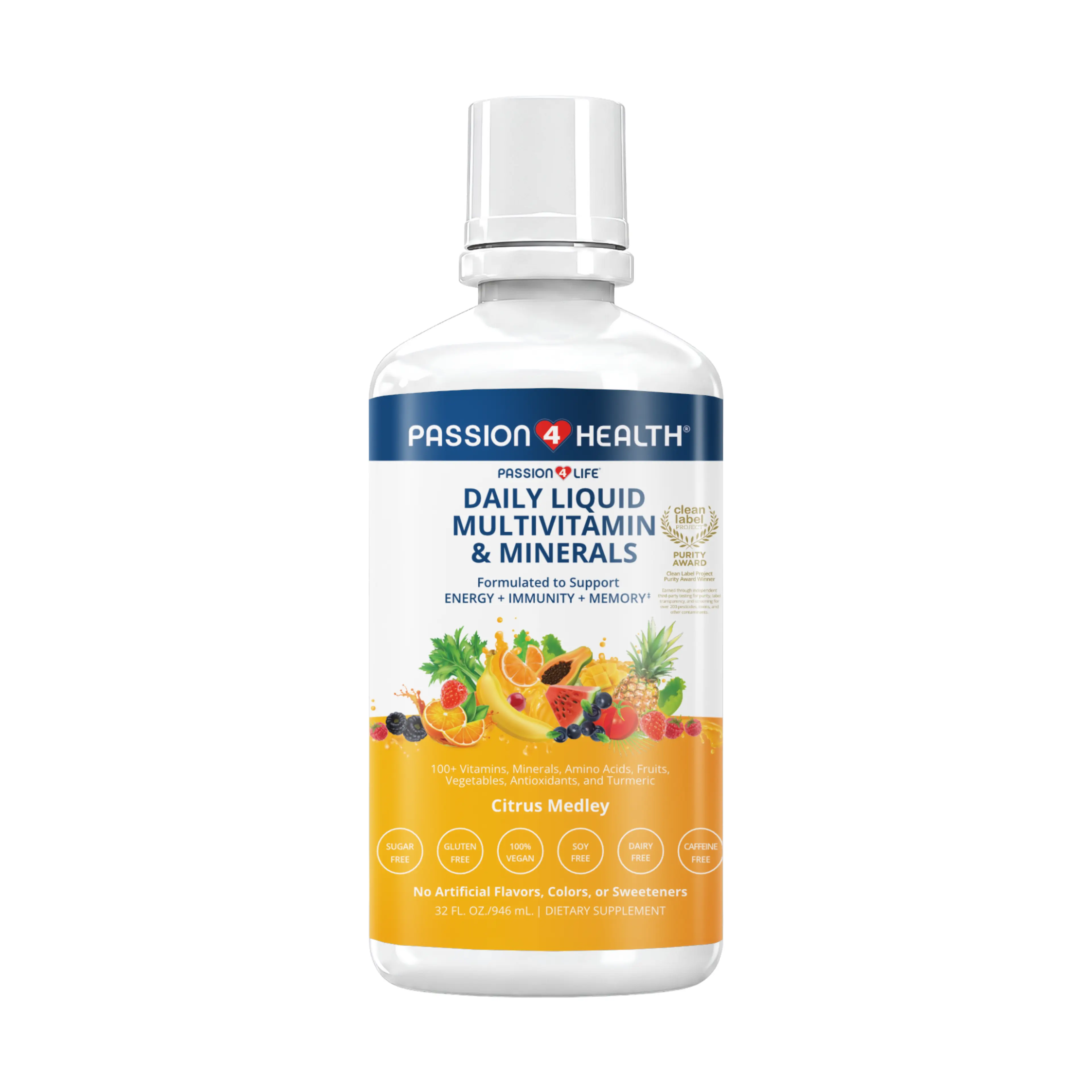 Daily Liquid Multivitamin & Minerals for Adult Men and Women, and Kids Ages 8+ — No Pills Liquid Vitamins with Vitamin C, D3, Methylated B12 & Folate, Vegan, Sugar Free, 32 Servings